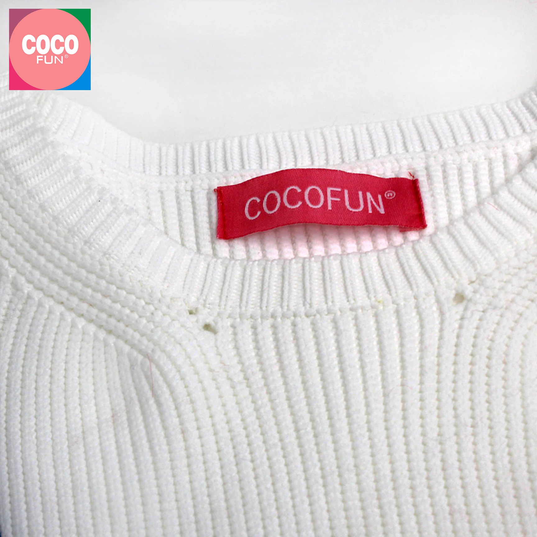 Женский трикотажный пуловер с длинным рукавом COCOFUN однотонный белый