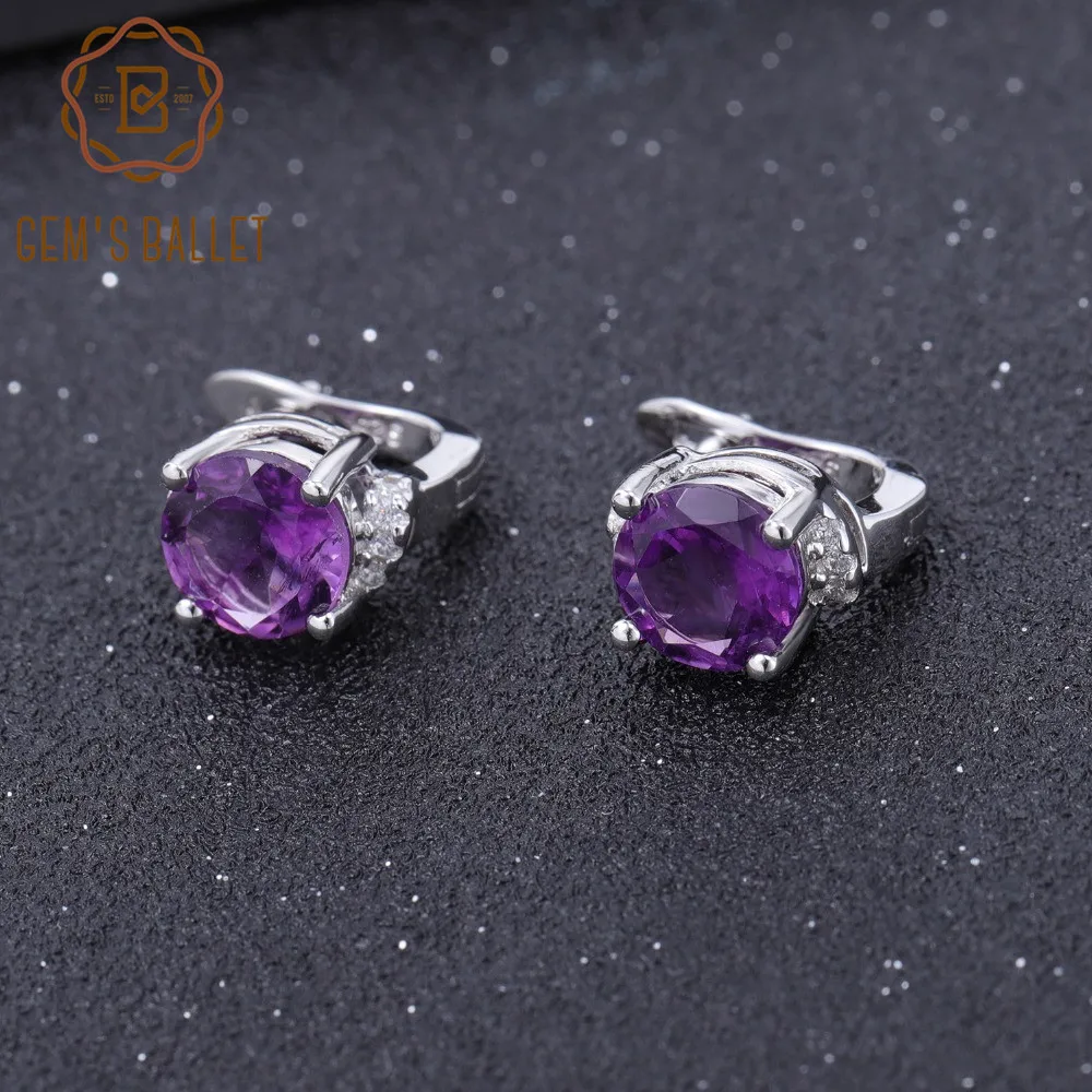 GEM'S BALLET 4.02Ct натуральный аметистовый драгоченный камень, серьги, Классический 925 пробы, серебряный камень, серьги-гвоздики для женщин, ювелирное изделие