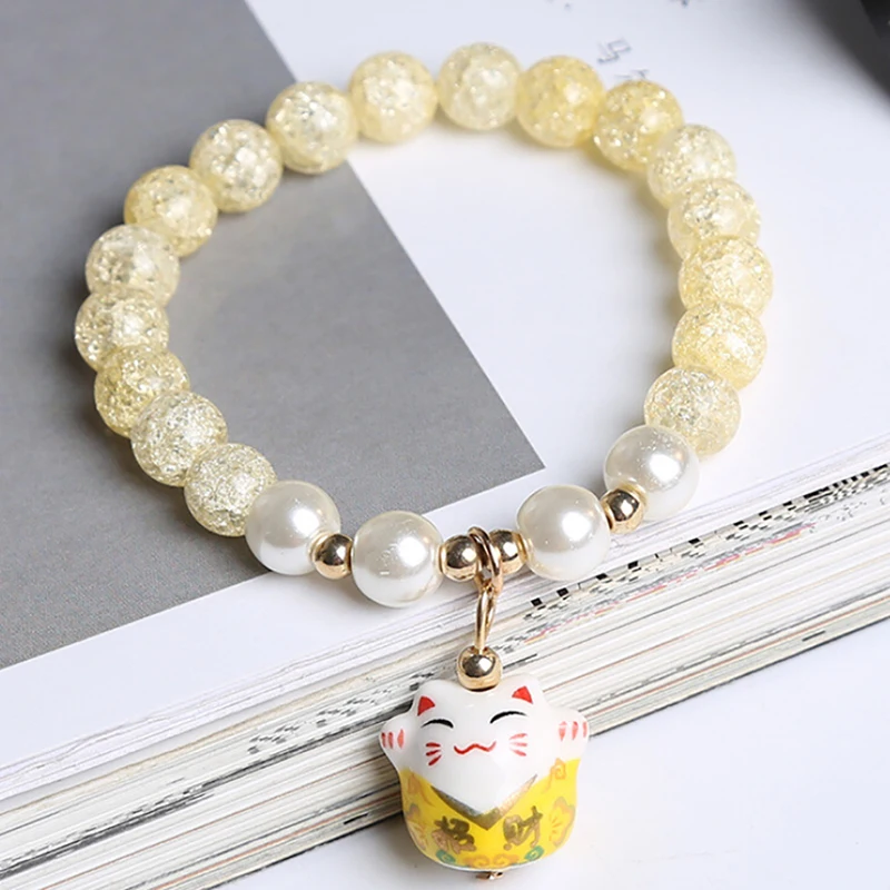 Женский браслет с бусинами Lucky Cat очаровательный хрустальный ручной работы