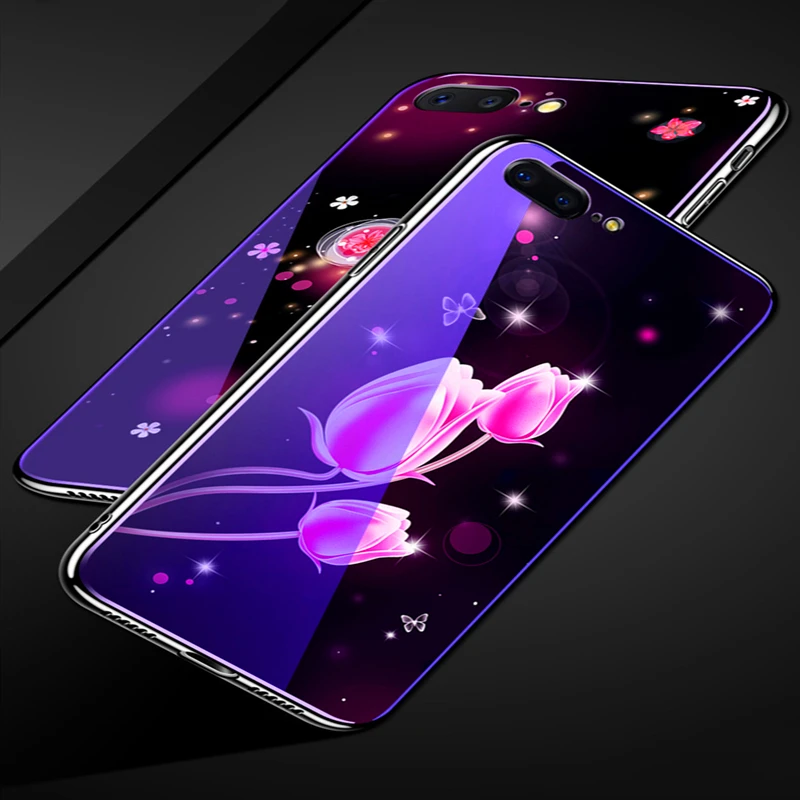 Plating Blue Light Luxury Cover For iPhone 8 7 6 6S Plus Case Tempered Glass Back Phone X XS XR XSMAX |