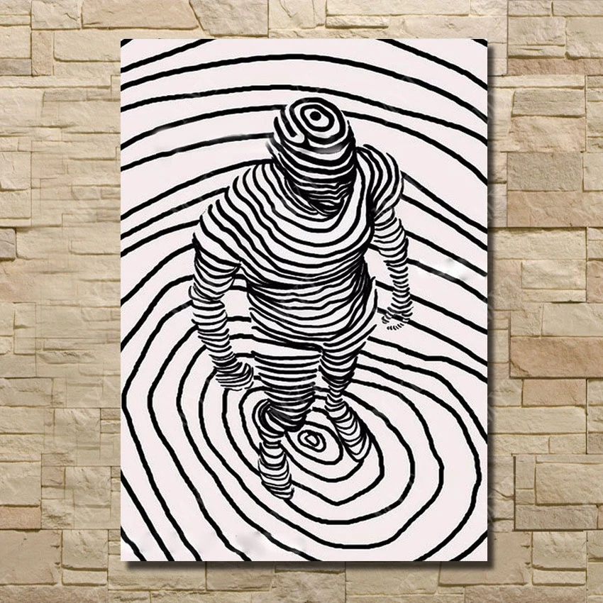 Человек стоят в вихревой белый и черный цвет абстрактный 1 шт. холст стены