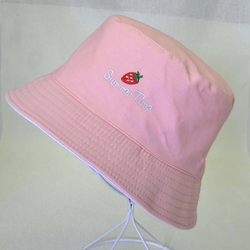 

Two-sided Strawberry Embroidery Bucket Hats Men Women Hip Hop Fruits Fisherman Hat Adult Panama Hat Summer Lovers Flat Hats