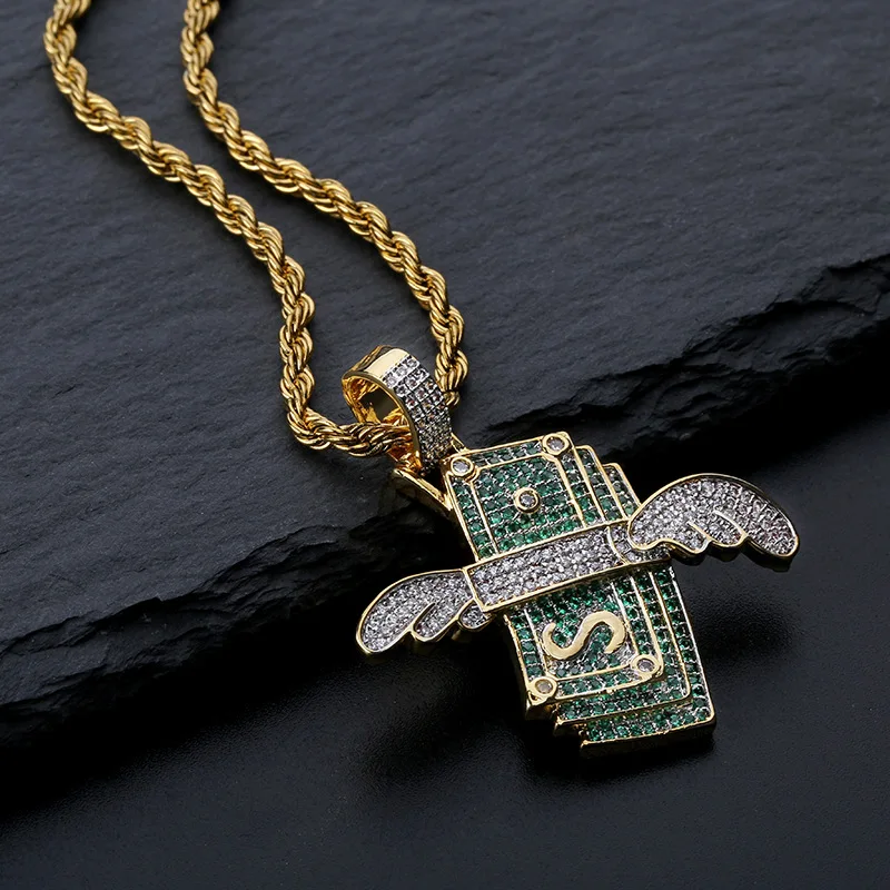 В стиле хип хоп зеленый CZ кубический цирконий Pave Bling лед из Летающий доллар