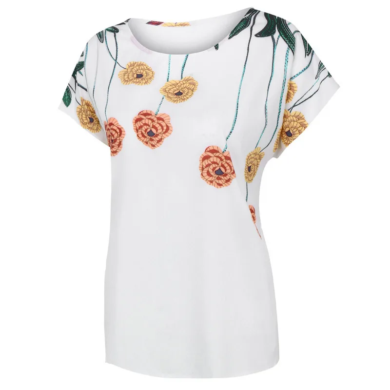 Женская футболка с круглым вырезом SAGACE летняя коротким рукавом и цветочным