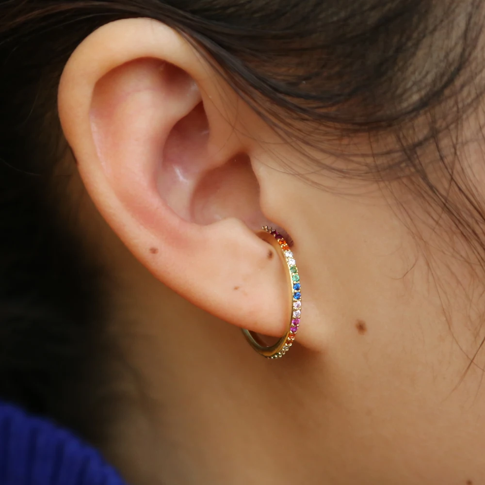 2019 new designer Women colorful CZ circle Ear Cuff Wrap Clip Earrings Gold color Wedding Piercing Dual-purpose jewelry earings | Украшения