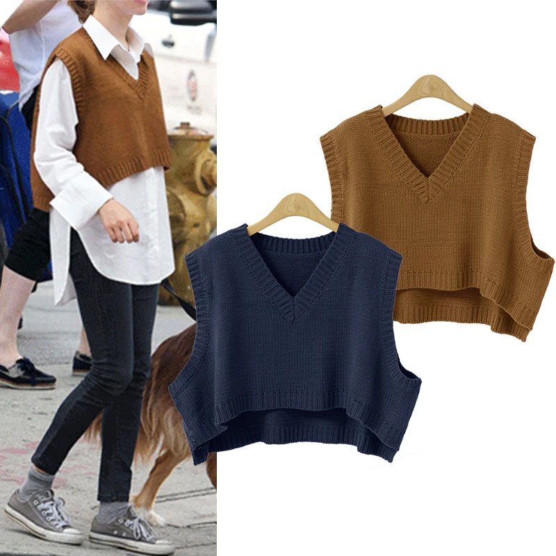 New V-Neck Short Sweater Vest Women Korean Pullovers Casual Pullover Knitting Autumn Winter Clothes Sueter Mujer C80909 | Женская одежда