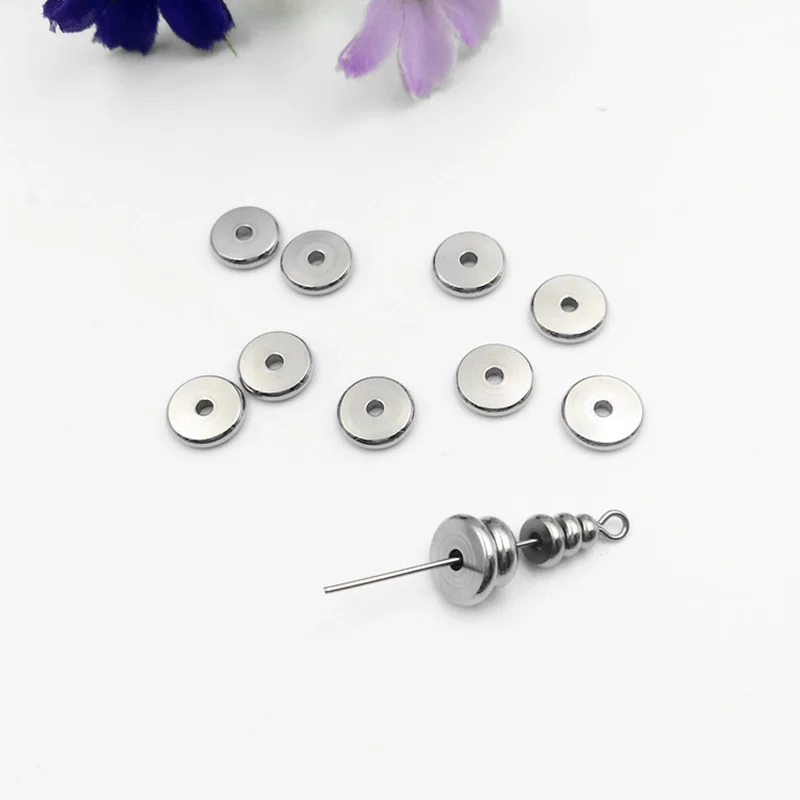 

50pcs/lot 4/5/6/8/10mm Stainless Steel Round Flat Spacer Beads Fit Bracelet Necklace Spacer Beads DIY Jewelry Making Findings