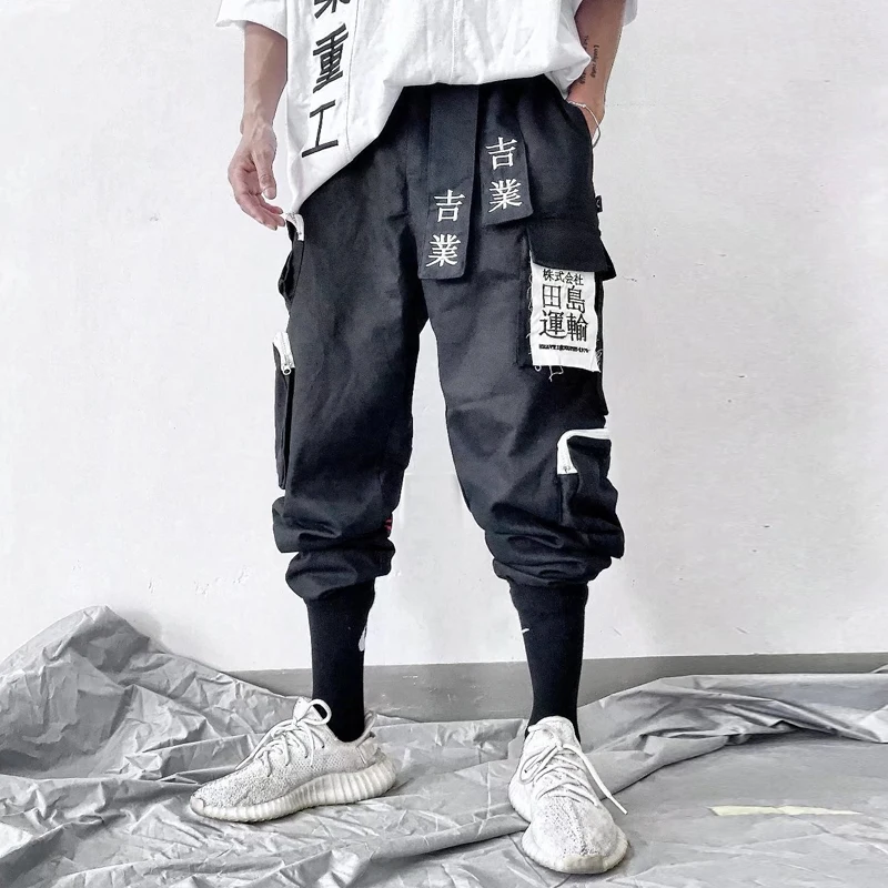 Black Loose Cargo Pants Men with Straps Beige Boyfriend Women Hip Hop Casual Streetwear Men's Summer Trousers | Мужская одежда
