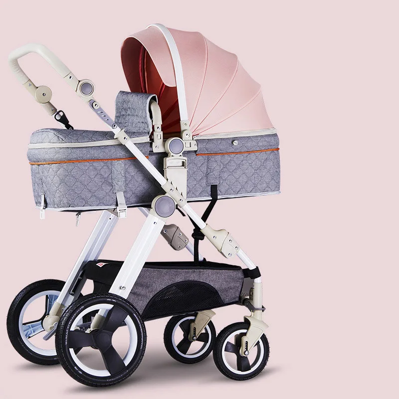 Babyfond2019 новая детская коляска с высоким пейзажем, коляска может сидеть и лежать, детский автомобильный светильник, складная коляска для новорожденных - Цвет: pink