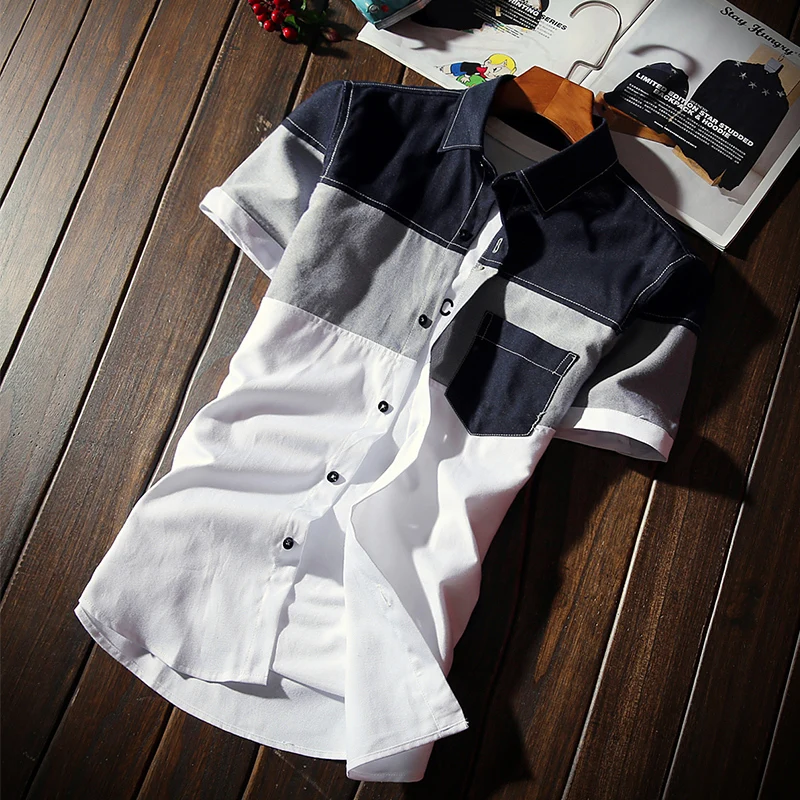 Мужская клетчатая рубашка с карманами Повседневная приталенная большого