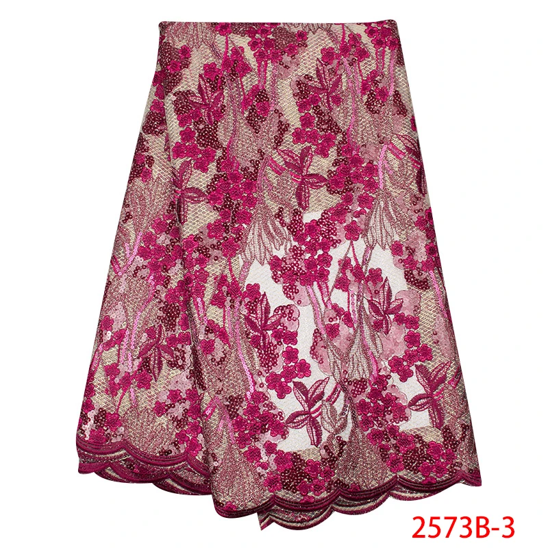 

2019 High Quality African Lace Fabric Hot Sale French Tulle Net Embroidery Lace with Sequins Lace for Wedding KS2573B-3