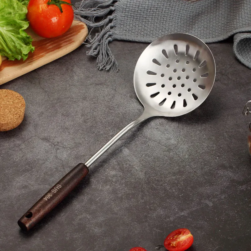 Ladle A VandHome кухонная утварь 304 Нержавеющая сталь кухонная утварь лопатка Тернер ковш с нескользящей деревянной ручкой кухонный инструмент для приготовления пищи - Цвет: Ladle A