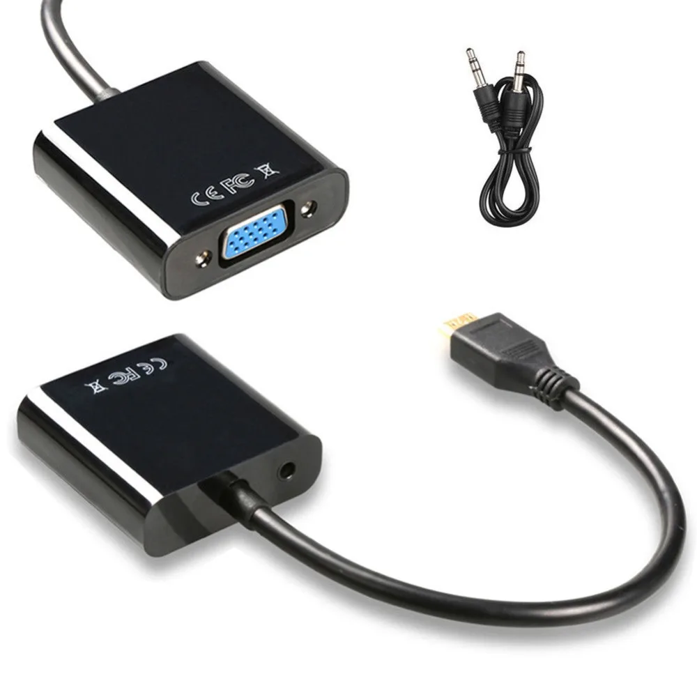 Мини адаптер hdmi vga с аудио + Micro USB кабель питания для ноутбуков планшетов 100 штук| |