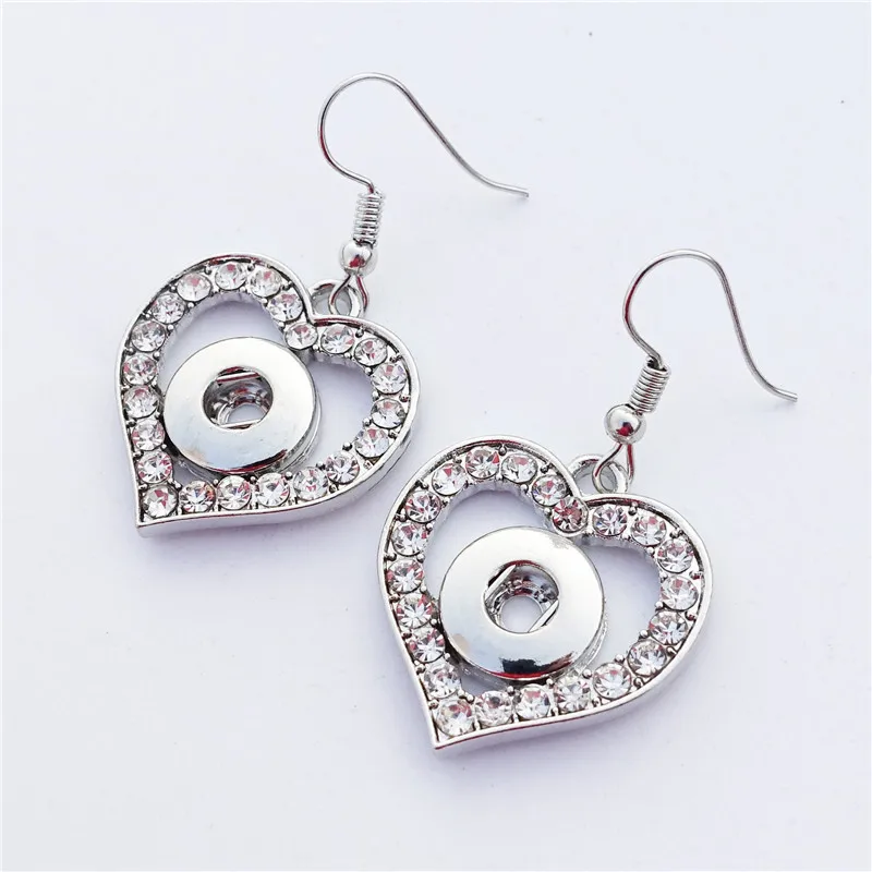 

Heart Earrings Clear Rhinestone Metal 12mm Snap Buttons Jewelry For Office Lady Gift