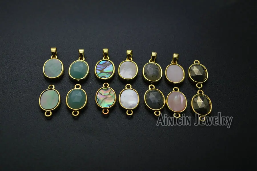 Овальные коннекторы форм натуральный зеленый Амазонит Золотой пиритовый