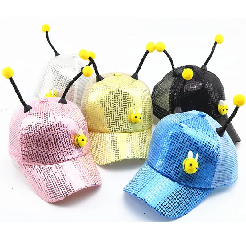 Детская бейсболка Bling Little Bee блестящая Кепка в стиле хип-хоп детская шапка с