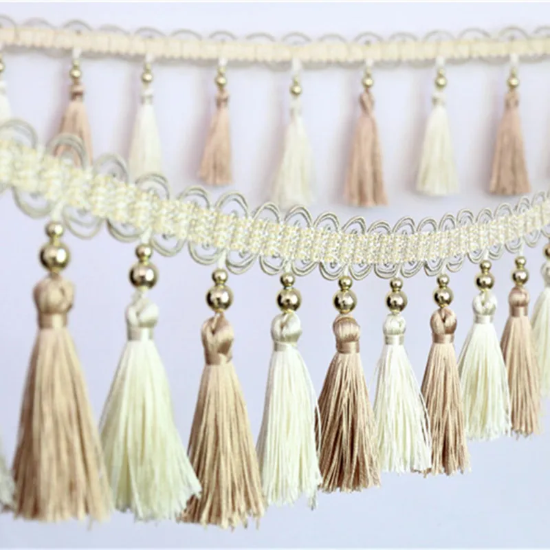 XWL 12M/Lot Double Color Plating Beads Curtain Lace Accessories Tassel Fringes Trim Ribbon DIY For Sofa Stage Home Textile Decor | Дом и сад