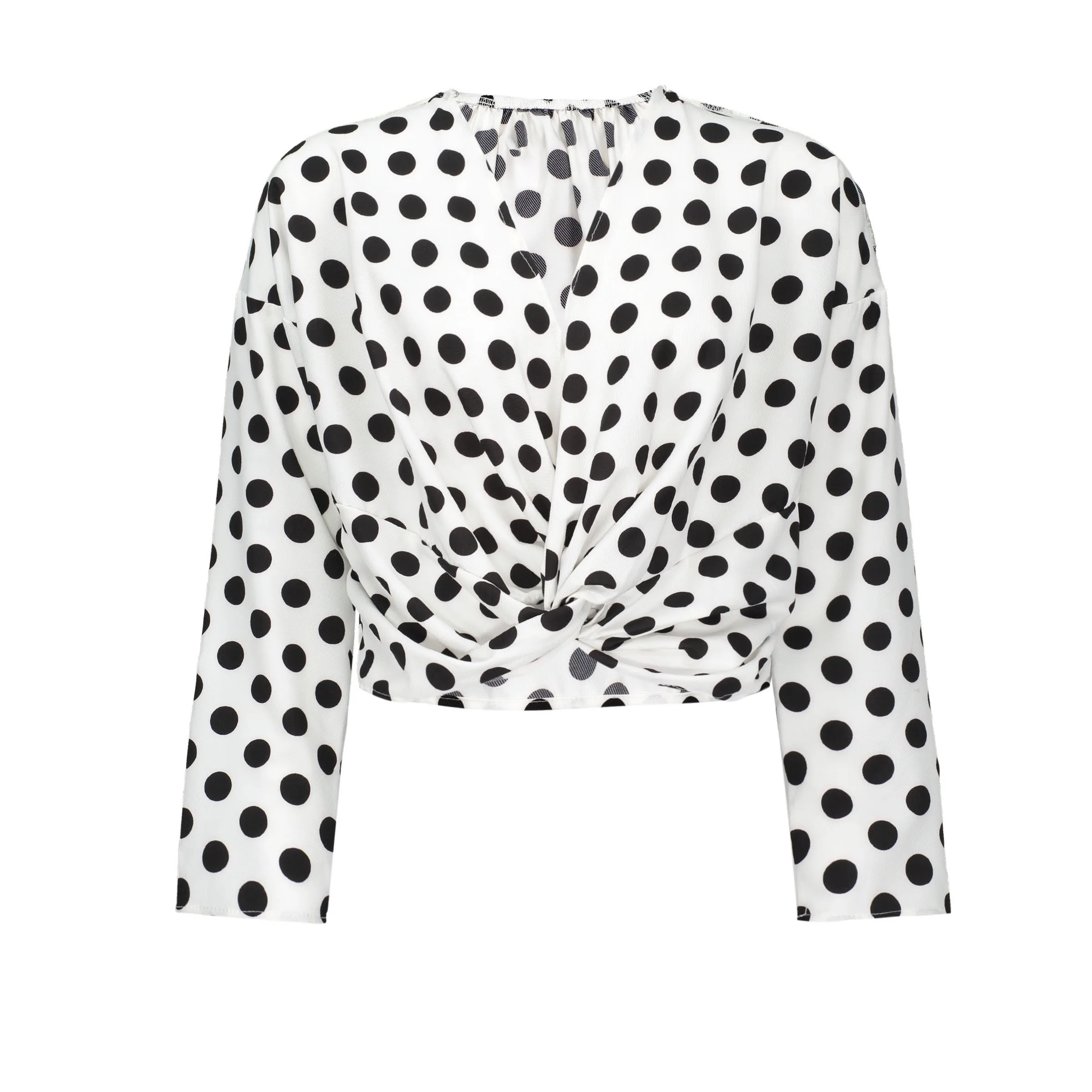 2018 тонкий Фонари рукавом пуловер плиссированные горошек белый Для женщин блузки