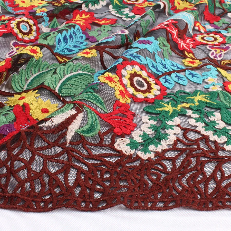 Тяжелая вышитая кружевная ткань цветочный лес женское платье вышивка сетчатая