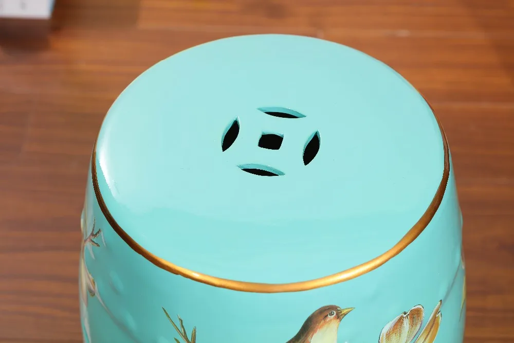 Синяя антикварная китайская декоративная керамическая табуретка для сада на