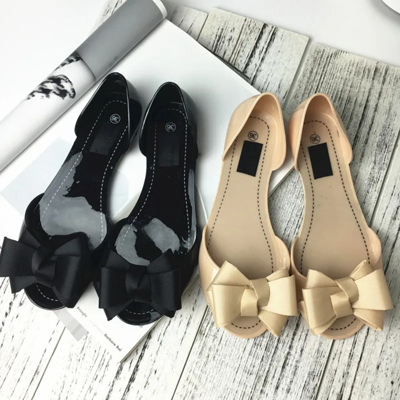 2017 сандалии женские летние Желе обувь случайные плоские с Бабочкой-узел Свет