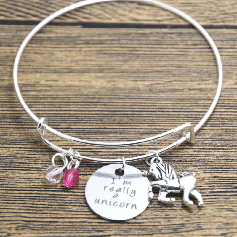 12 шт./лот браслет с единорогом. Я действительно Единорог Серебряный тон