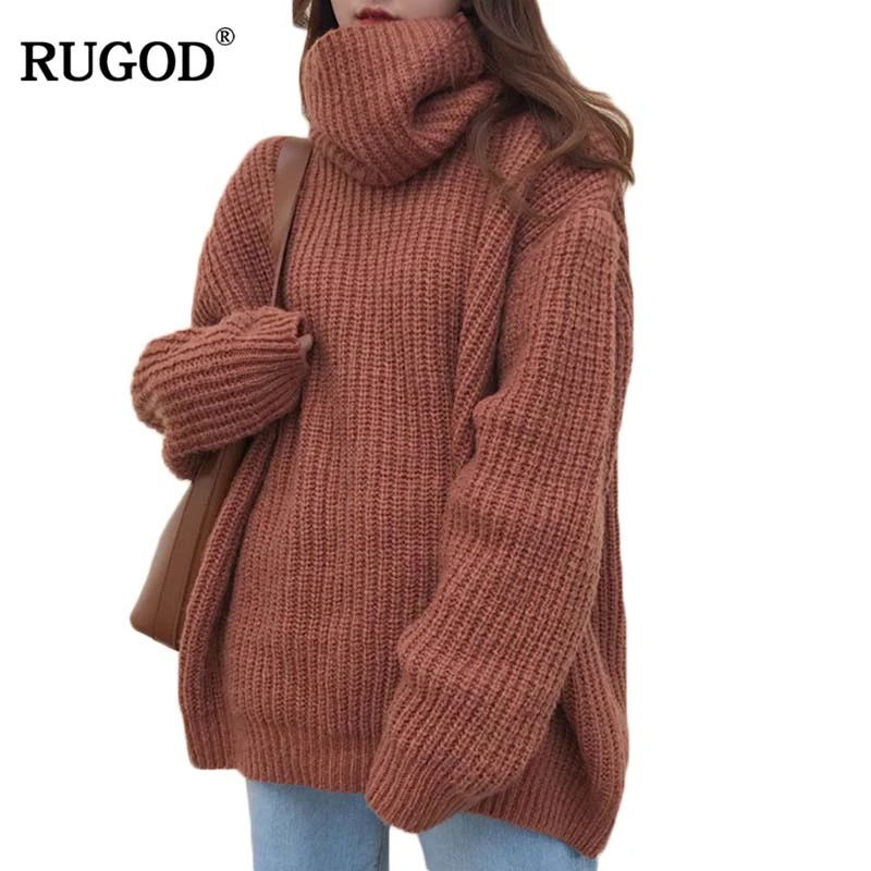 RUGOD Fashion Turtlenck Oversize Christmas Sweater Long Sleeve Solid Female Pullover Casual Women Winter Knitted | Женская одежда