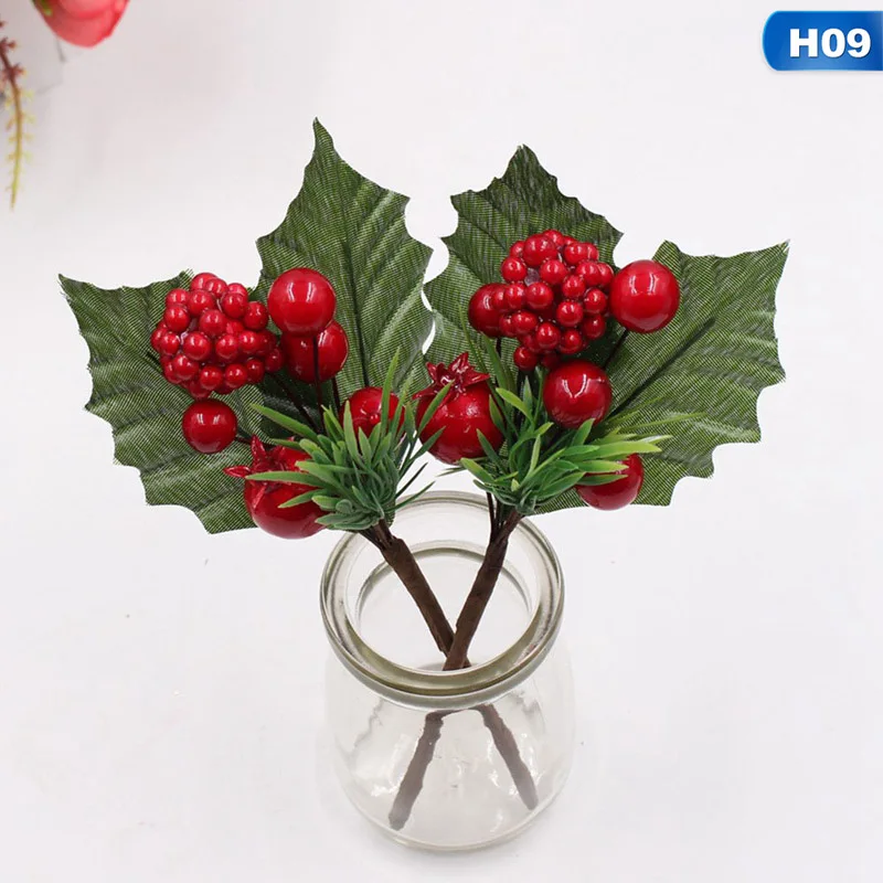17449H09 1PCS 1 шт., искусственный цветок, красная жемчужная тычинка, ягоды, ветка для свадьбы, Рождественское украшение, сделай сам, День Святого Валентина, Подарочная коробка, цветок для рукоделия - Цвет: 17449H09 1PCS