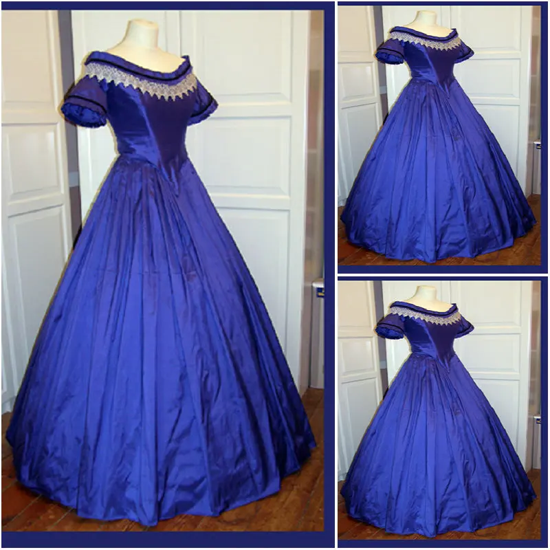 

HIstory!Customer-made BLue Victorian dress 1860s Civil war Dress Vintage Cosplay dresses Scarlett dress SZ US6-36 V-262