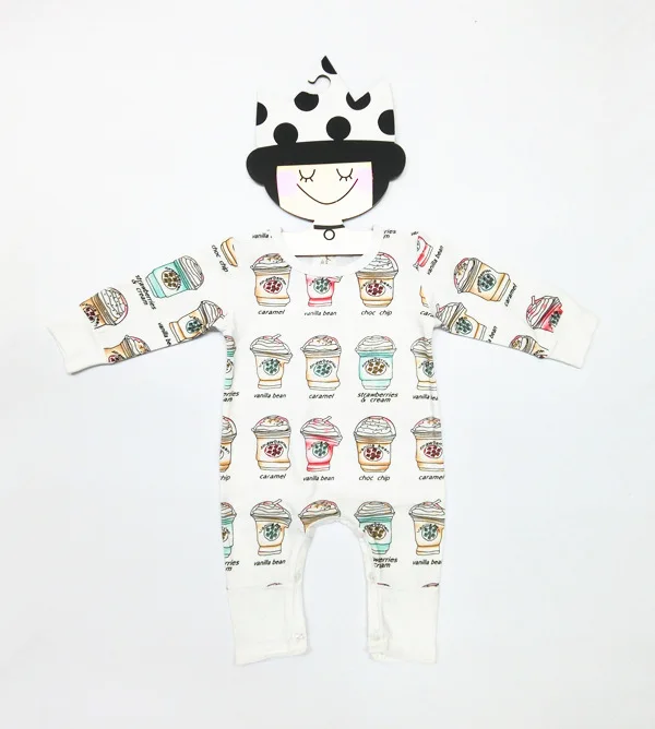 2016 г. Весна Детские Комбинезоны для малышек мороженое с рисунком одежда малышей