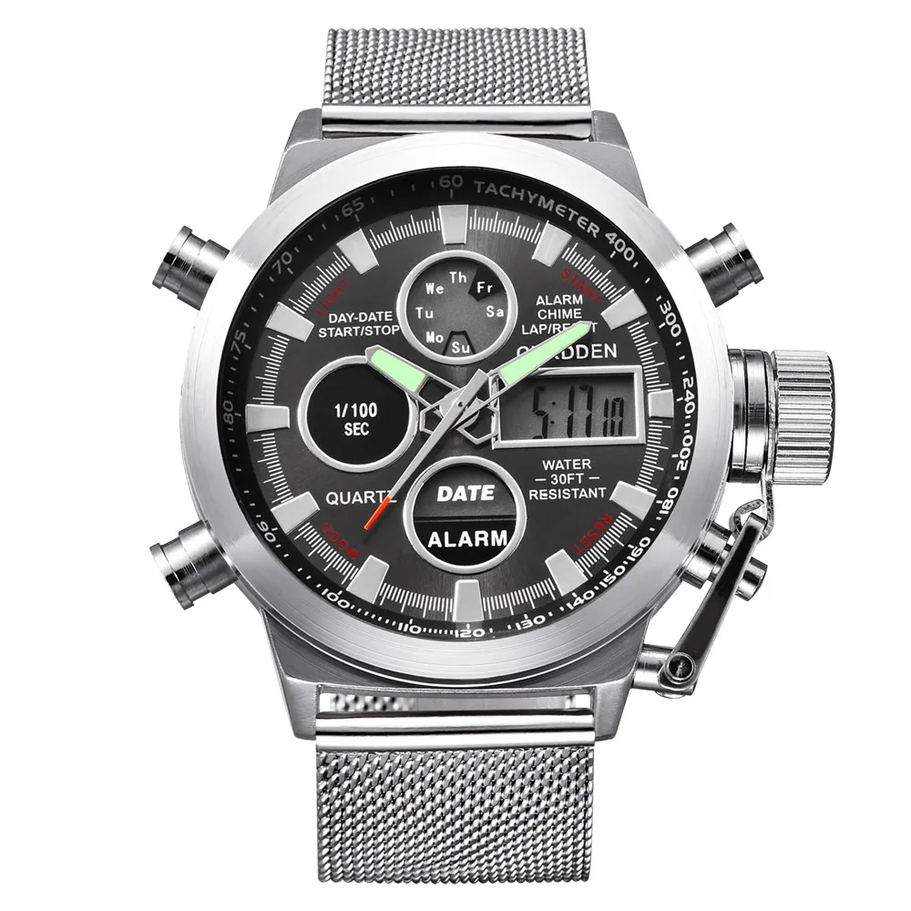 2019 Mens Quartz Sport Military LED Watches Analog Stainless Steel Wrist Watch Business Men relogio masculino Handsom | Наручные часы