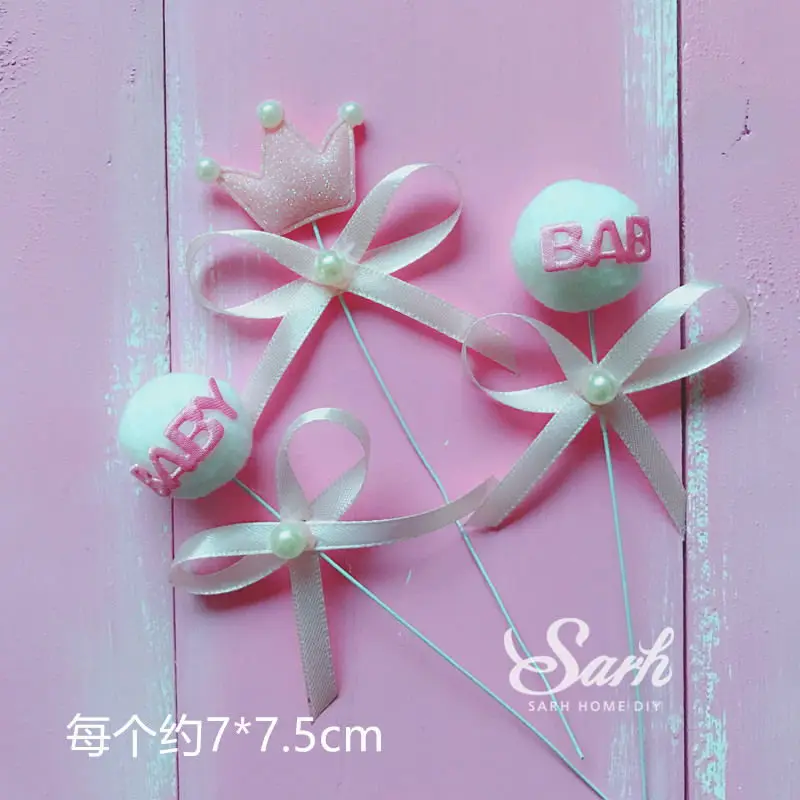 Pink baby crown set Сердце шар слон Торт Топперы птицы украшения день детей День Святого Валентина вечерние принадлежности для выпечки милые подарки - Цвет: Pink baby crown set