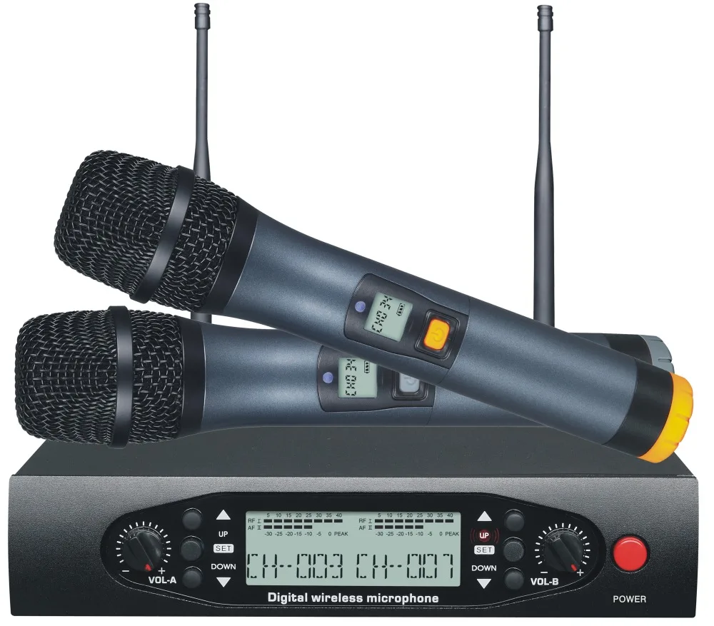 Дешевый беспроводной вокальный микрофон 2 UHF Динамический Ручной Сделано в Китае