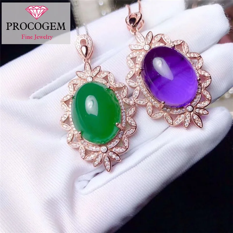 Женские Подвески из аметиста Procogem хороший зеленый халцедон 15x20 мм стерлингового