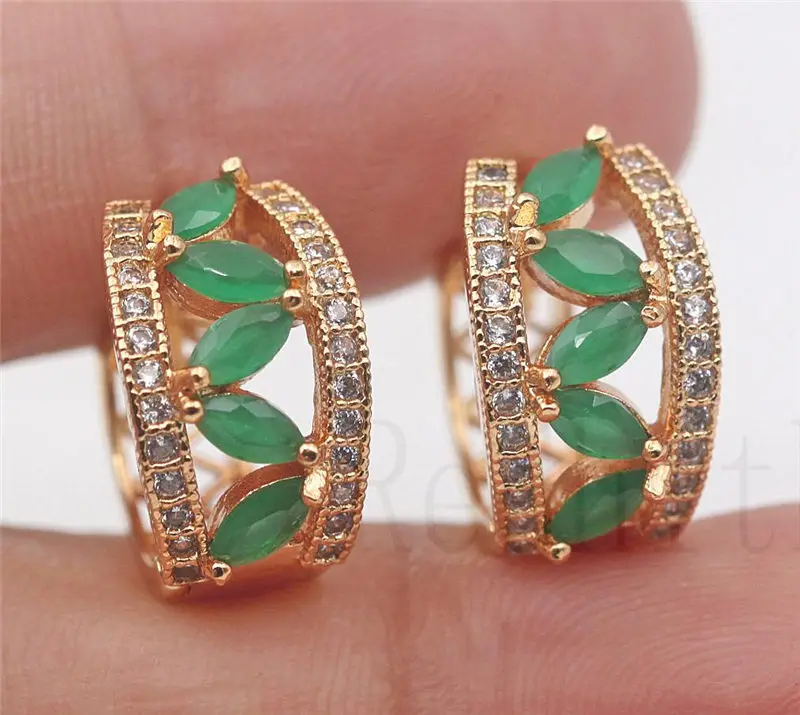Green Роскошные серьги-кольца с цирконом для женщин, радужные серьги с зеленым фиолетовым камнем, модные ювелирные изделия для свадьбы, Подарок на годовщину - Окраска металла: Green