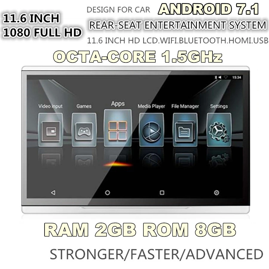 11," HD Android7.1 Восьмиядерный 1,5 ГГц wifi FM подголовник Автомобильный внедорожник заднего сиденья мониторы 1920*1080 1 шт
