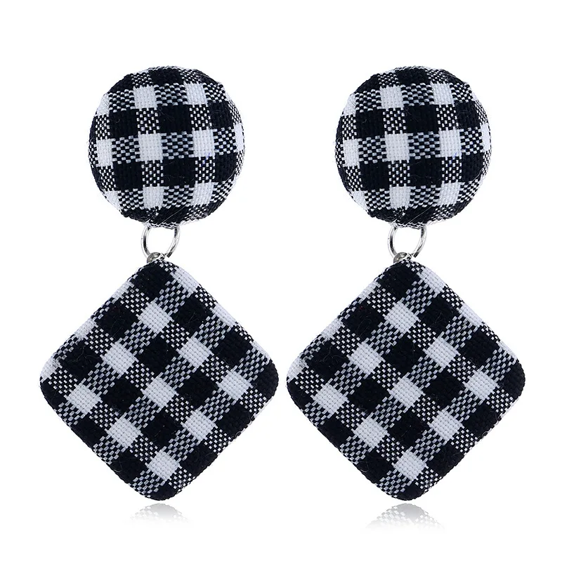 New Fabric Grid Pattern Drop Earrings for Women Fashion Popular Square Cotton Dangle Jewelry | Украшения и аксессуары