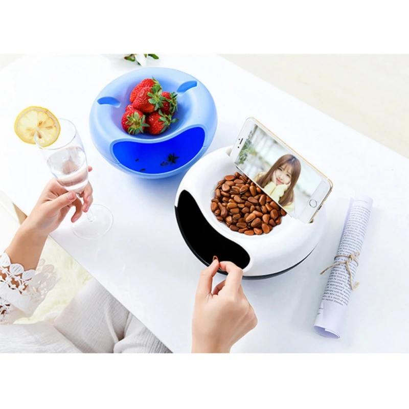 

Fruit Plate Sunflower Seeds Container Detachable Double-layer Candy Plate Round Phone Holder