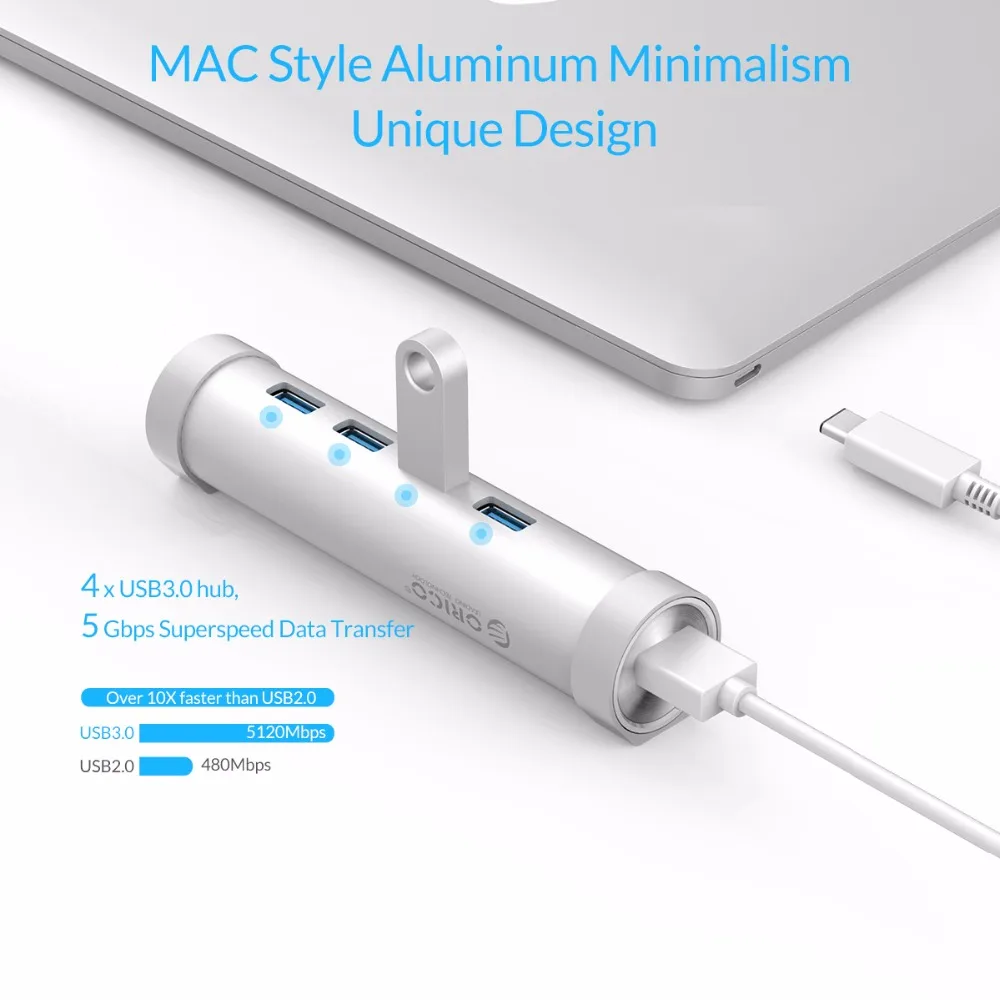 ORICO USB C концентратор 4 порта USB3.0 расширения типа с кабелем и A для Mac/Windows/Linux |