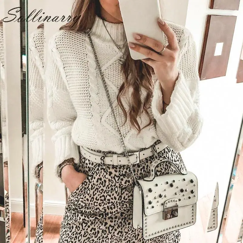 Sollinarry вязаный Свободный Повседневный зеленый женский свитер осенняя мода белый