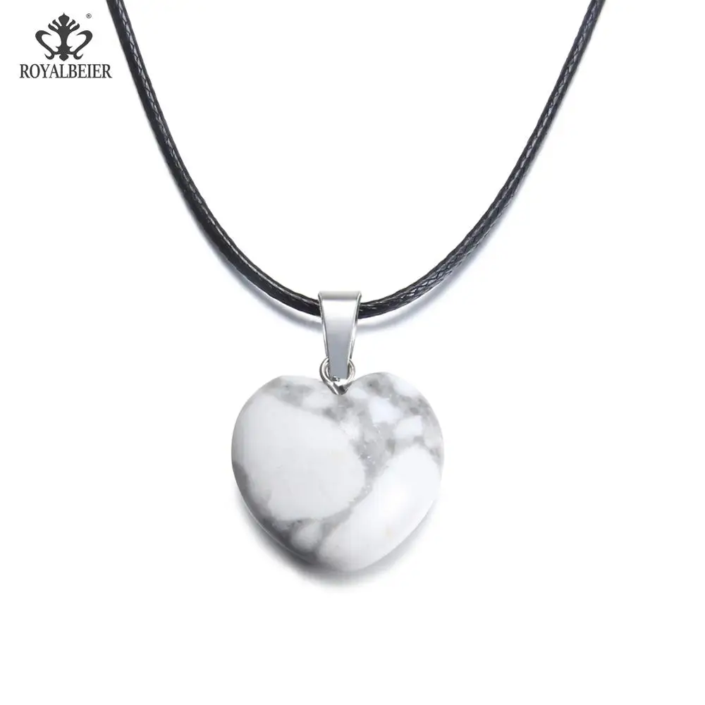 Stone-heartDZ-11a ROYALBEIER кулон из природного кварца камень шестиугольная колонна Подвески ожерелье тигровый глаз кулон кожаные цепочки ожерелье - Окраска металла: Stone-heartDZ-11a
