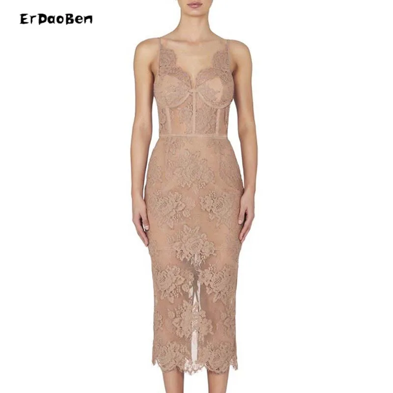 ERDAOBEN Для женщин кружевное платье без бретелек Оболочка Bodycon бинты спинки