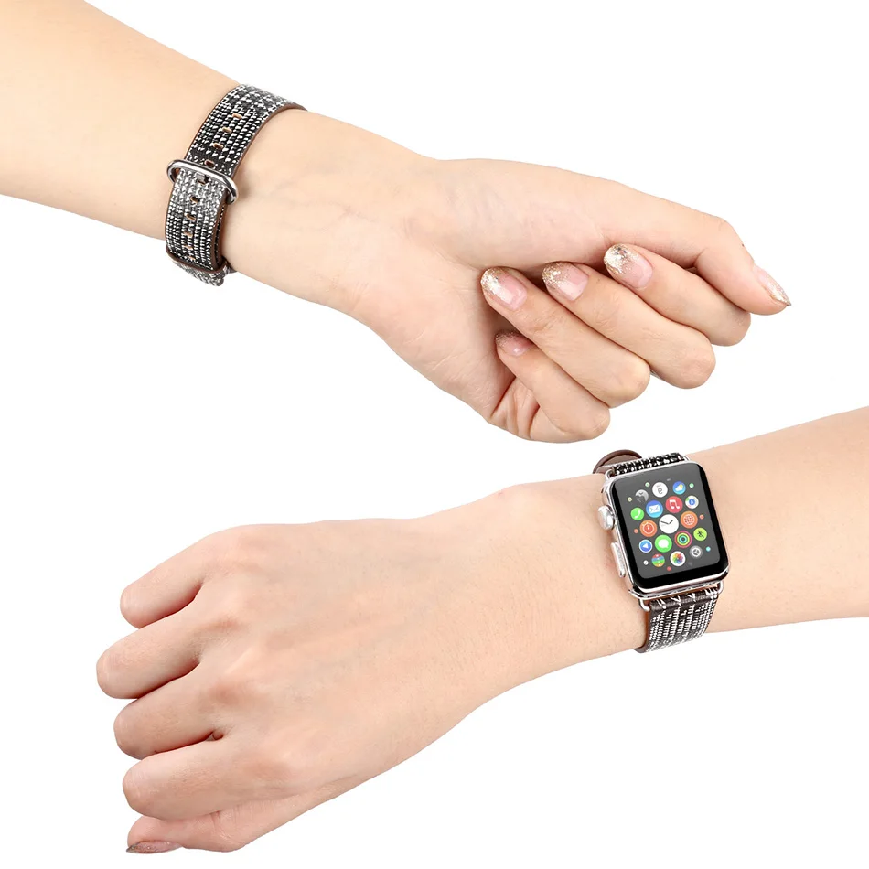 Ремешок из натуральной кожи для Apple Watch Band 42 мм 44 40 женский браслет с узором в виде