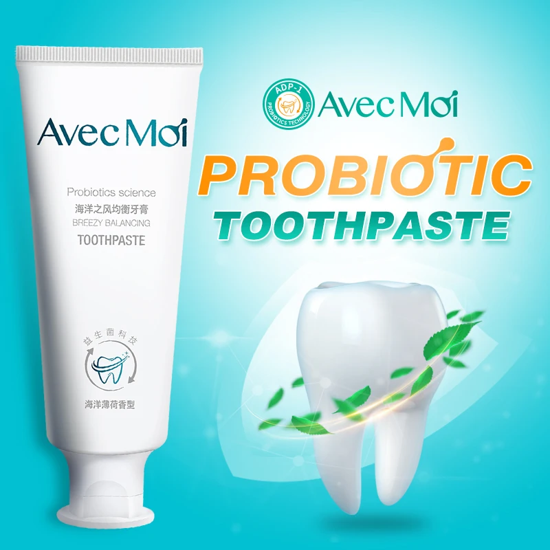 Avec Moi Probiotics зубная паста, водный вкус мяты, антибактериальная зубная паста, стойкий свежий бриз, эффективное отбеливание зубов