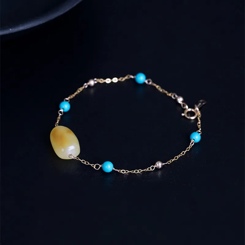Женский браслет из серебра 100% пробы с бирюзовыми шариками | Украшения и