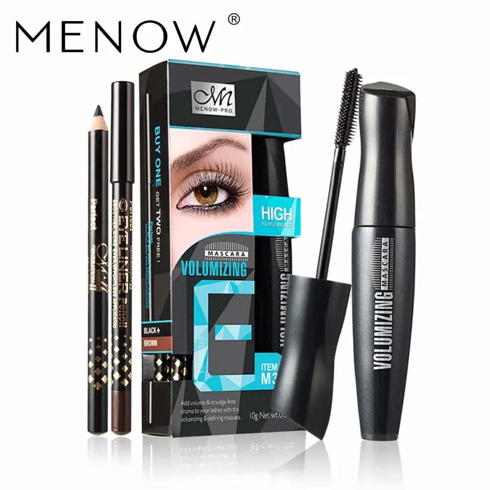 Menow Тушь для ресниц + два Eyelinr продлить ресницы Керлинг Толстые Lasting Удлиняющая