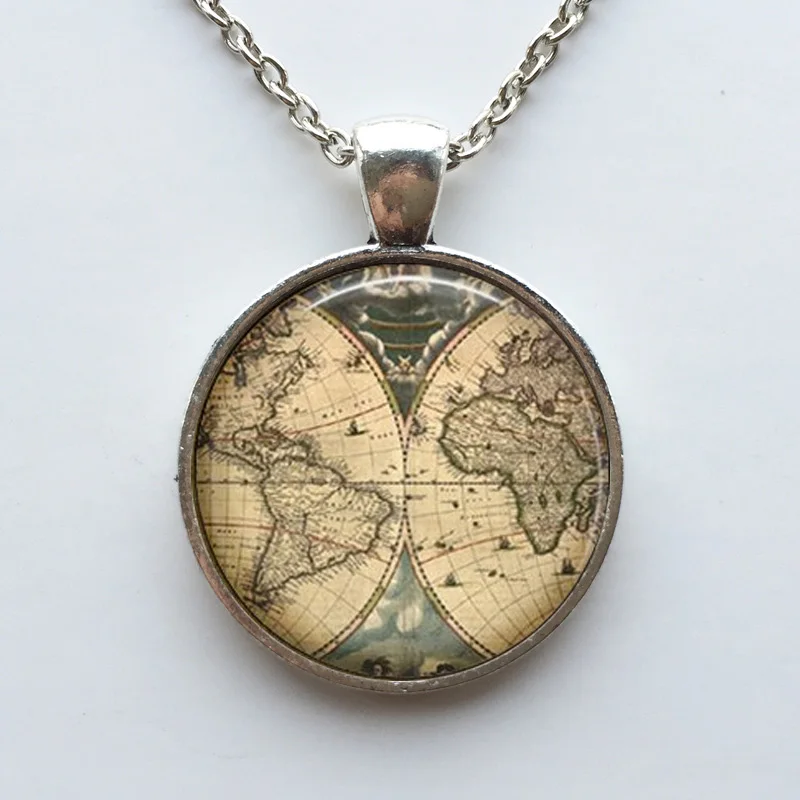 Бесплатная доставка ожерелье с изображением древней карты мира ручной работы