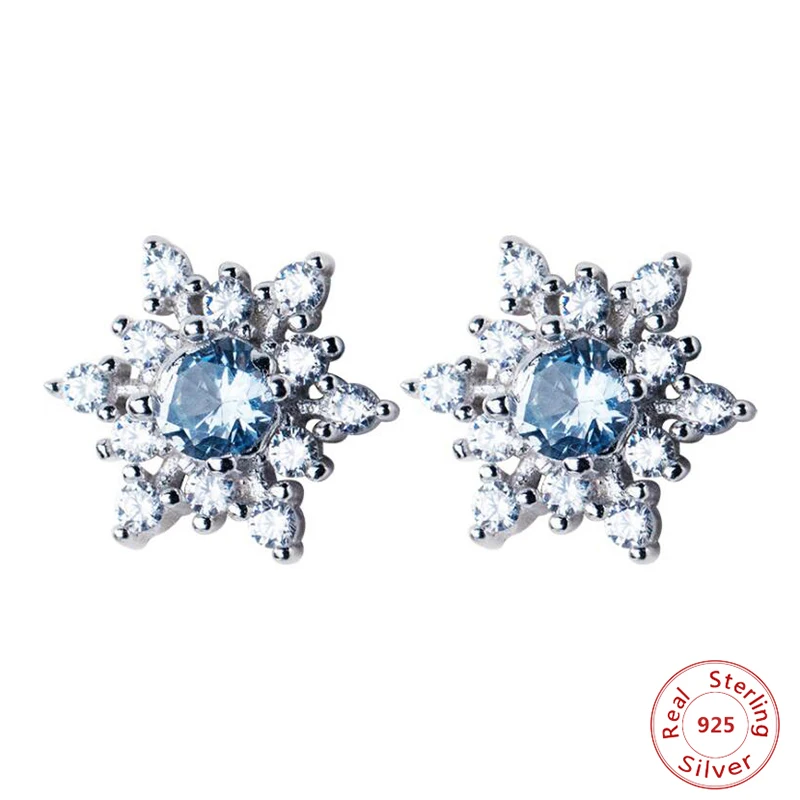 Fashion Snowflake Snow Flower Gift Edelweiss Brilliant Real Zircon Charms 925 Sterling Silver Stud Earrings Jewelry | Украшения и