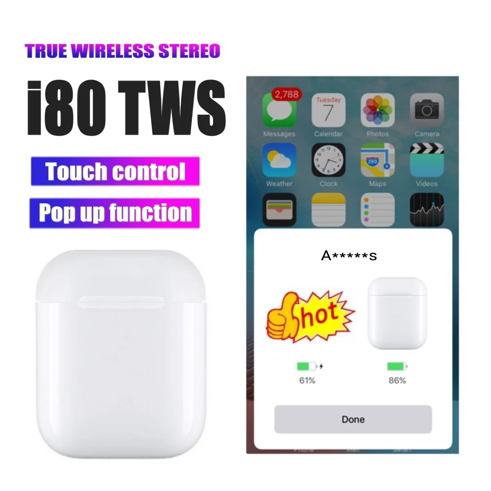 POP-UP i80 TWS 6D Touch Contro беспроводные bluetooth-наушники PK i50 i60 i90 i100 TWS спортивные наушники для apple смартфоны Xiaomi