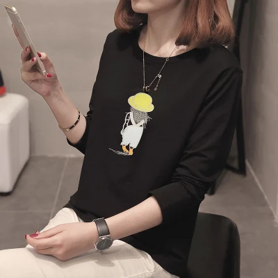 С длинным рукавом корейский стиль свободная одежда принт Kawaii футболка Femme 2019